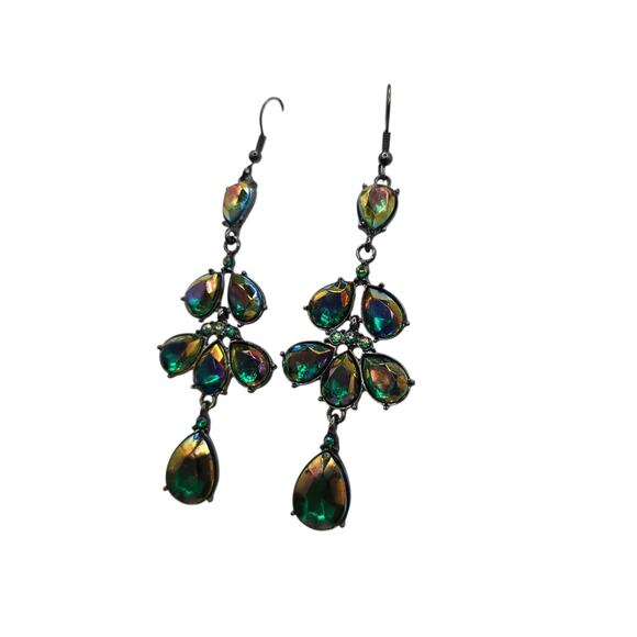 Pierced Earrings Green Rhinestones Dangle Drop Fashion Gift SKU 2771 - Picture 4 of 5